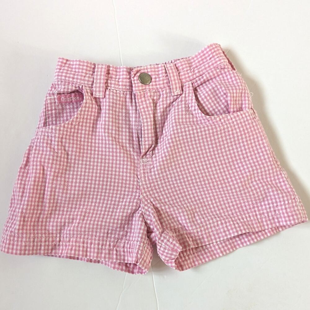 Vtg Oshkosh Shorts Girls Sz 18-24m Pink Gingham Denim 90s